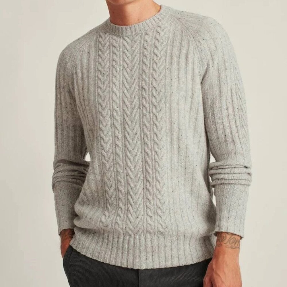 Bonobos Men's Donegal Cable Crew Neck Sweater, Stone, Small